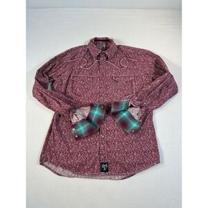 Rock 47 by Wrangler Mens Burgundy Paisley Western Pearl Snap Shirt XL